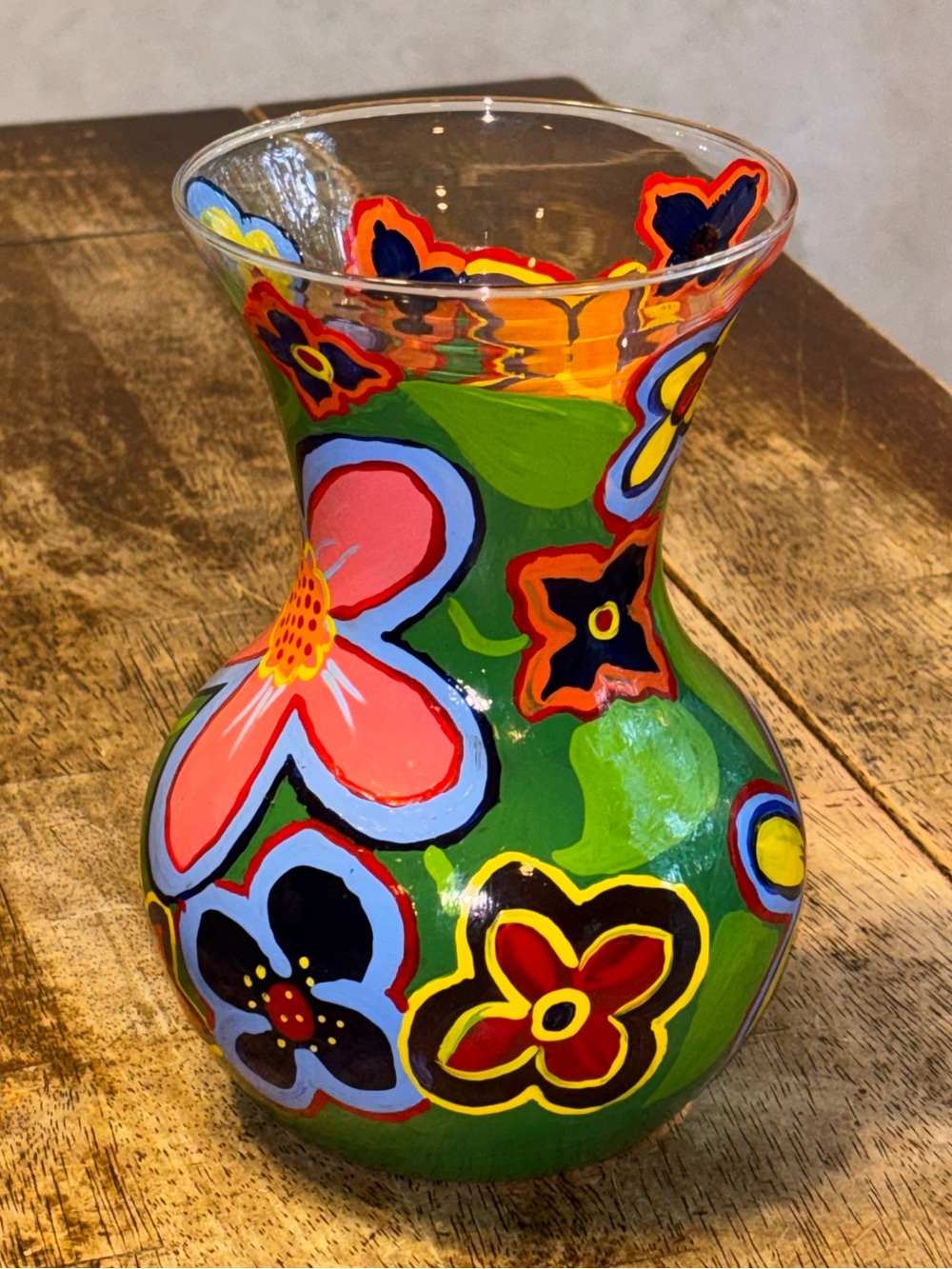 Hand Painted Glass Vase 7”tall signed